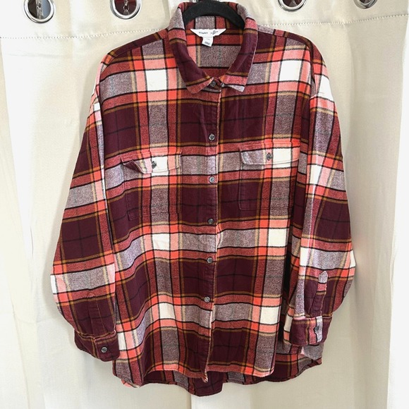 Old Navy Tops - Old Navy Women Boyfriend Shirt XXL Flannel Button‎ Up Grunge Plaid Y2K 17668x